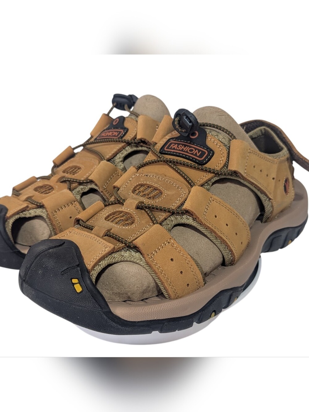 Men’s Casual Tan Outdoor Fisherman Sandals with Bungee Lace